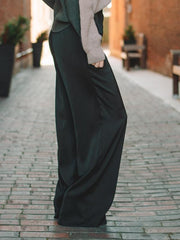 Cassie Black Satin Wide Leg Dress Pant