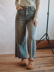 Black Washed Denim Stretch Pants