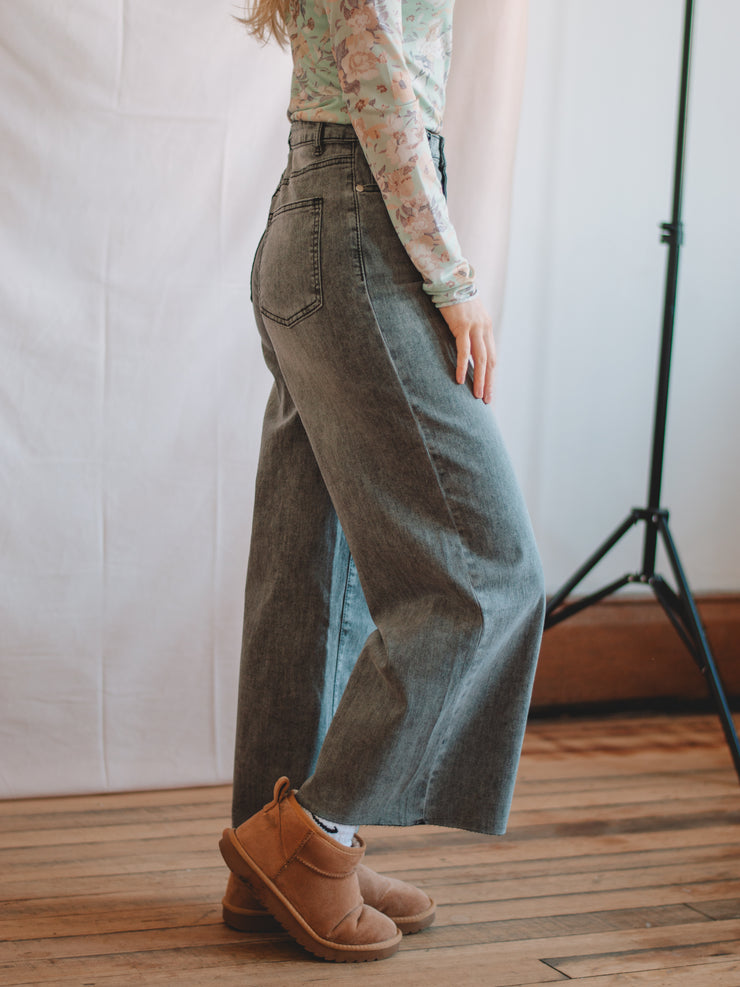 Black Washed Denim Stretch Pants