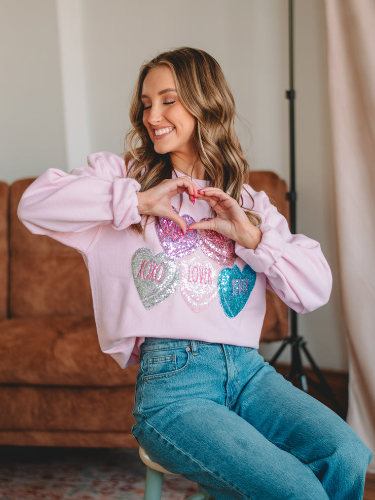 Pink Conversation Valentine Heart Sweatshirt