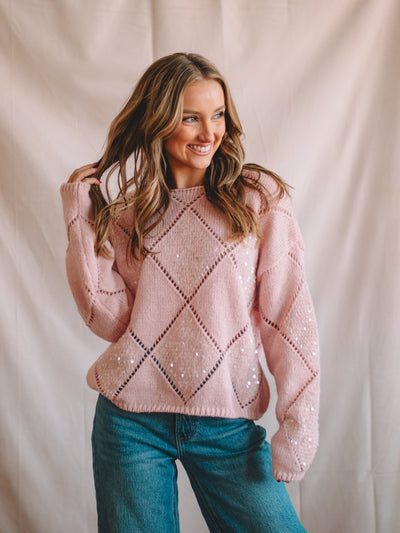 Polly Pink Sequin Long Sleeve Sweater