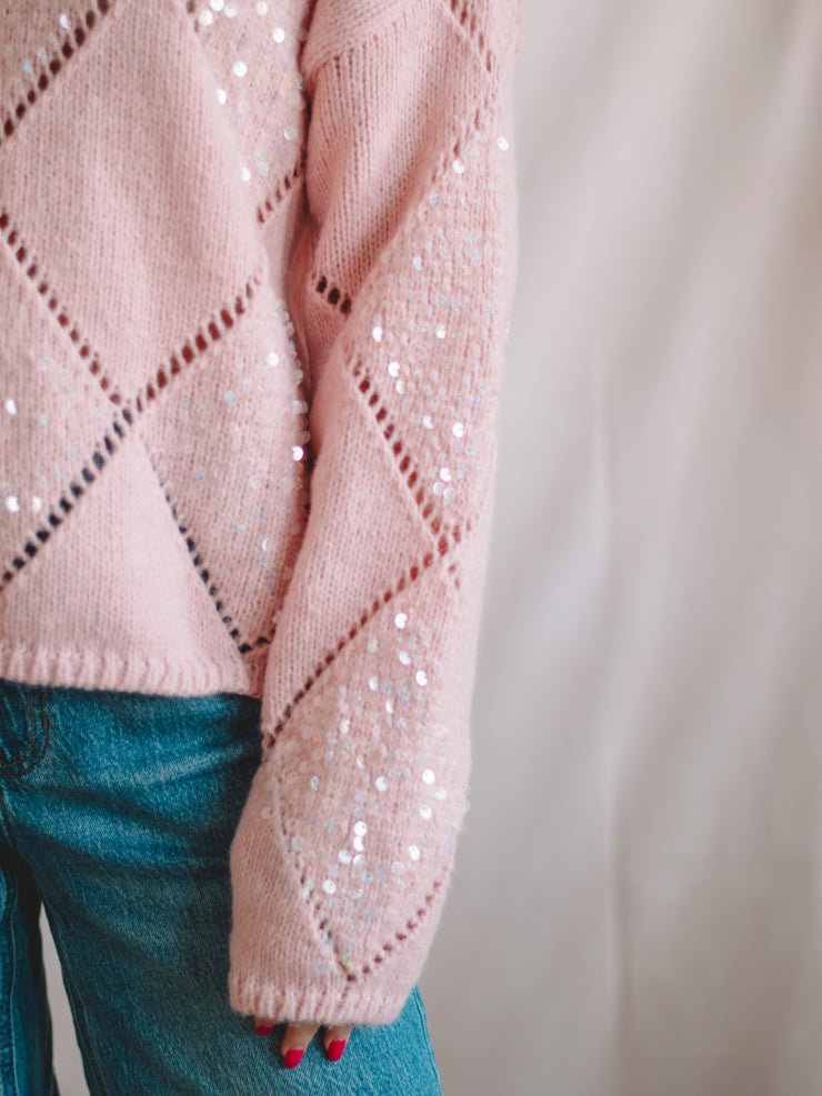 Polly Pink Sequin Long Sleeve Sweater