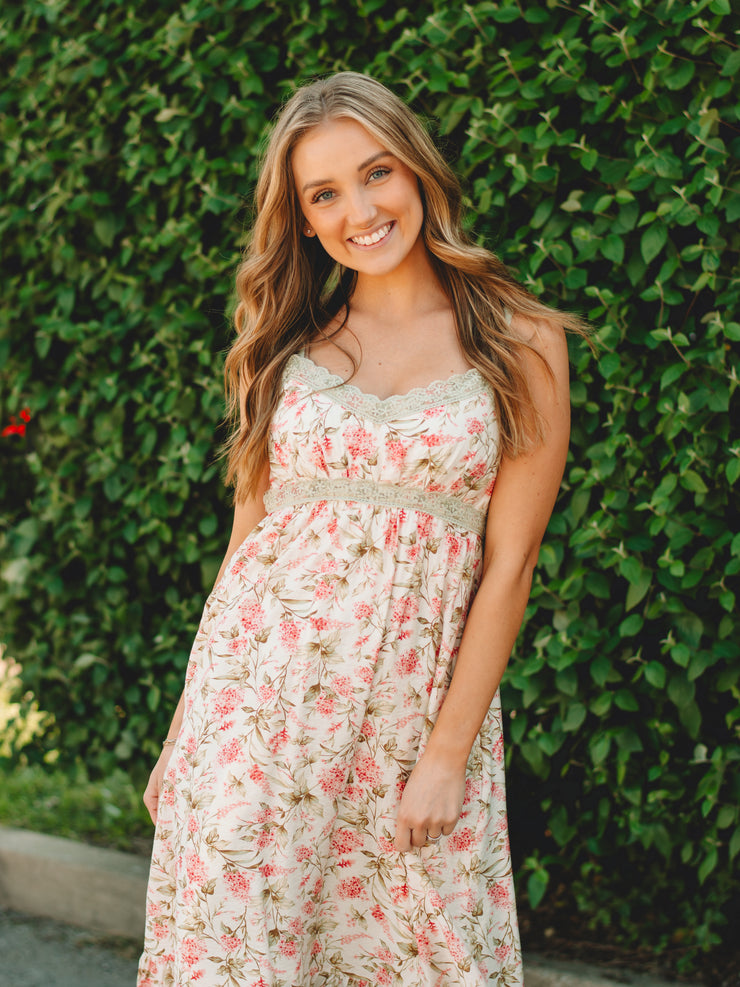 Stacey Ivory Floral Midi Dress