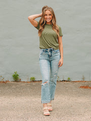 Janet Lt Olive Short Sleeve Tee