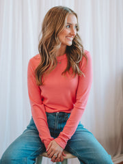 Rochelle Coral Pink Long Sleeve Basic Top