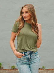 Janet Lt Olive Short Sleeve Tee