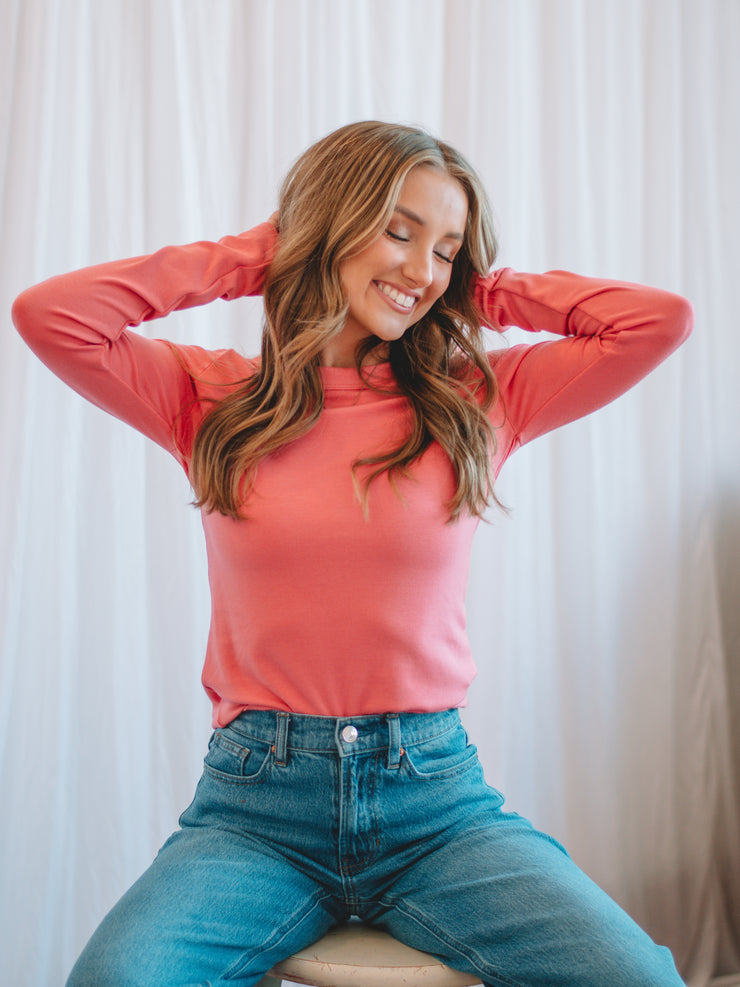 Rochelle Coral Pink Long Sleeve Basic Top