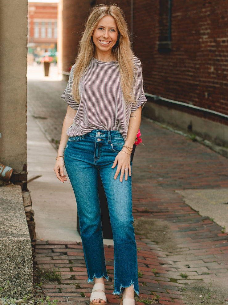Brittany Brown Short Sleeve Ribbed Top