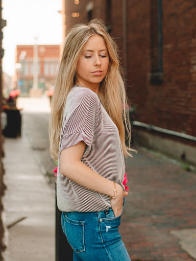 Brittany Brown Short Sleeve Ribbed Top