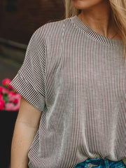 Brittany Brown Short Sleeve Ribbed Top