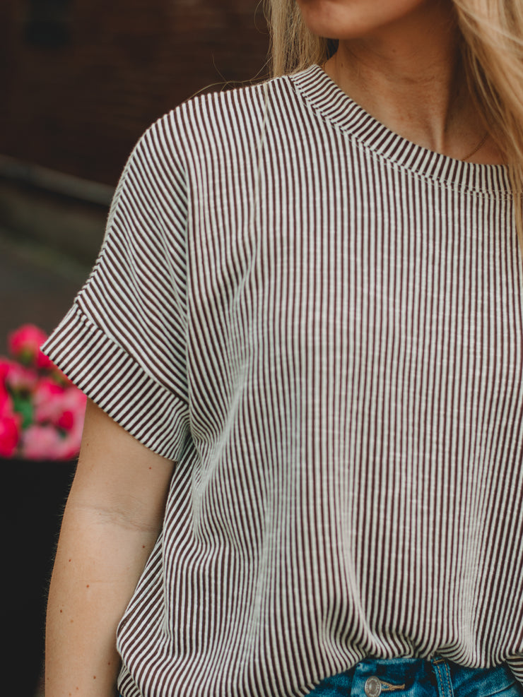 Brittany Brown Short Sleeve Ribbed Top