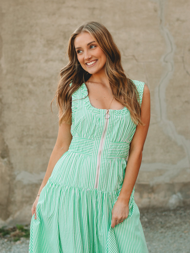 Katie Green Strip Midi Dress