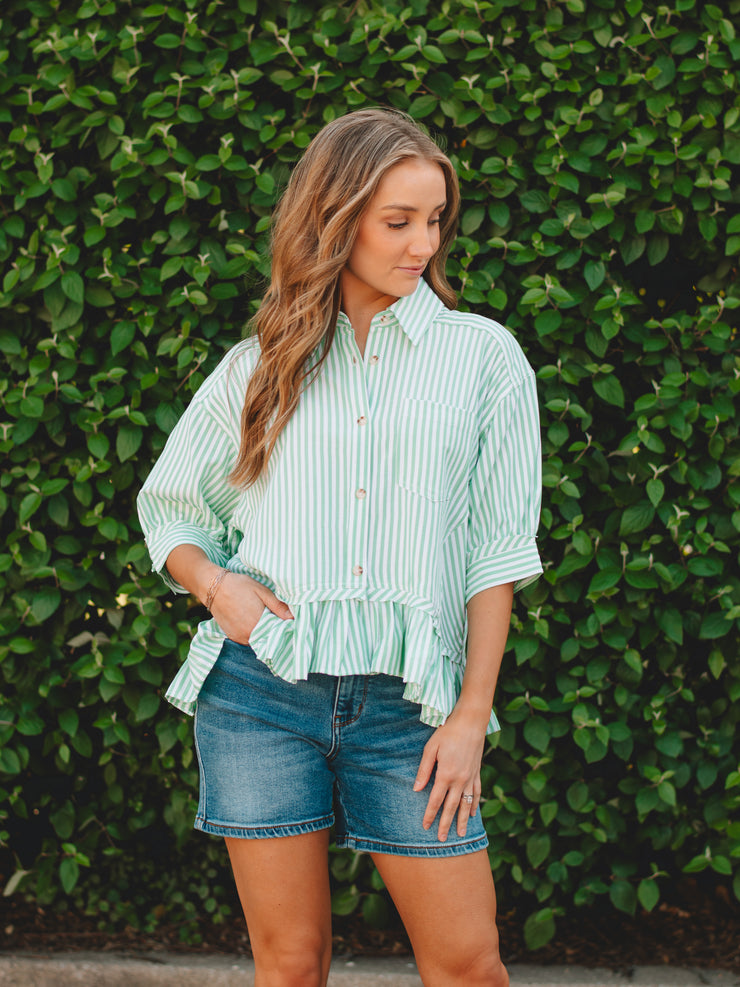 Angela Apple Green Stripe 3/4 Sleeve Top