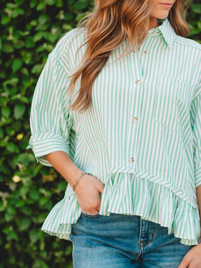 Angela Apple Green Stripe 3/4 Sleeve Top