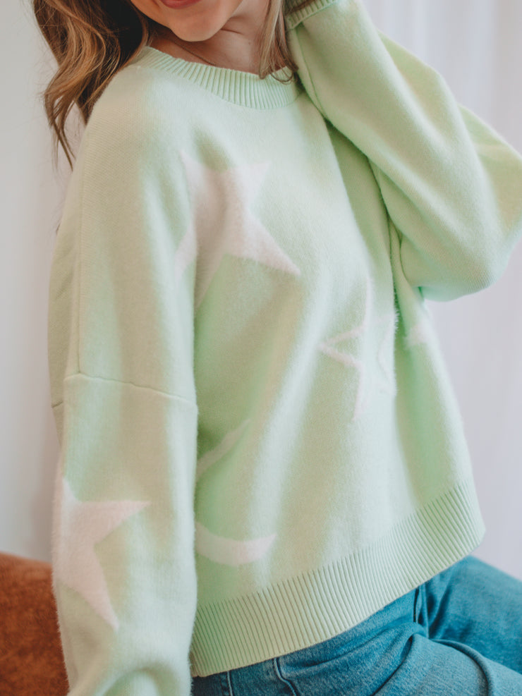 Gloria Green Long Sleeve Sweater with Star Detailing