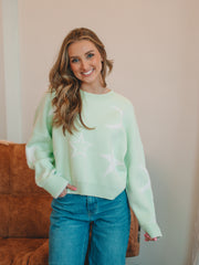 Gloria Green Long Sleeve Sweater with Star Detailing