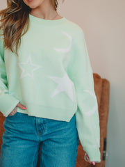 Gloria Green Long Sleeve Sweater with Star Detailing