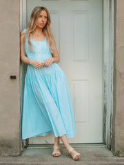 Katie Aqua Strip Midi Dress