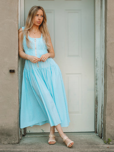 Katie Aqua Strip Midi Dress