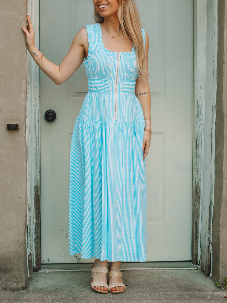 Katie Aqua Strip Midi Dress