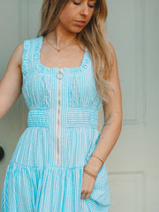 Katie Aqua Strip Midi Dress