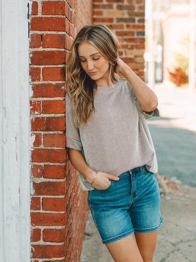 Brittany Mocha Short Sleeve Ribbed Top