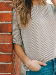 Brittany Mocha Short Sleeve Ribbed Top