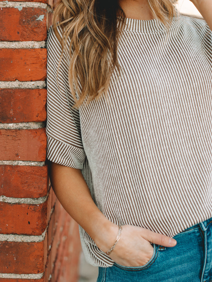 Brittany Mocha Short Sleeve Ribbed Top