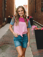 Kira Pink Ribbed Short Sleeve Top