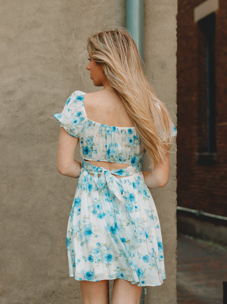 Victoria Blue Floral Print Mini Dress