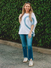 Claire White Short Sleeve Heart Patch Top