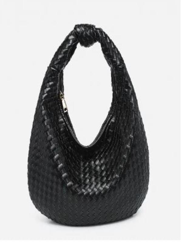 Valentina Woven Texted HOBO Bag with Knotted Handle