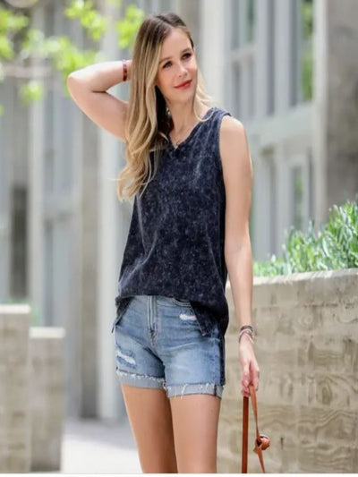 Mallory Blue Grey V-Neck Sleeveless Tunic