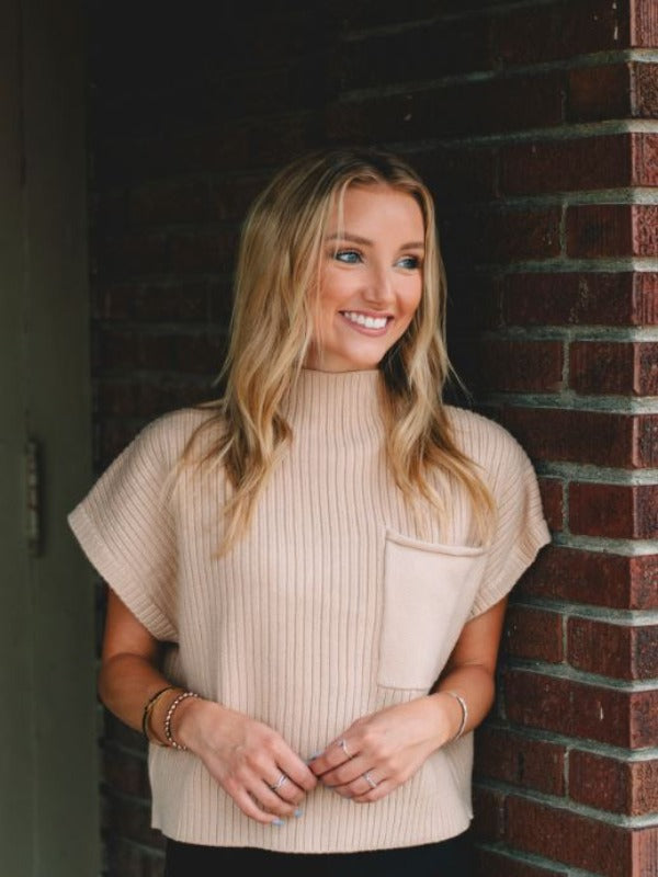 Sue Bone Mock Neck Cropped Sweater