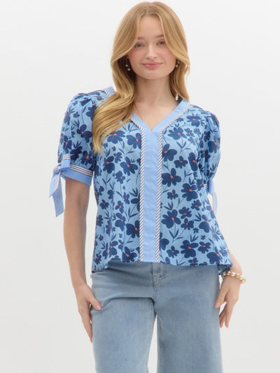 Karla Blue Floral Short Sleeve Shirt