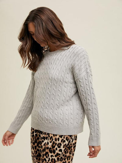 Whitney Heather Grey Cable Knit Sweater