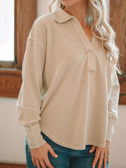 Angie Oatmeal Long Sleeve Top