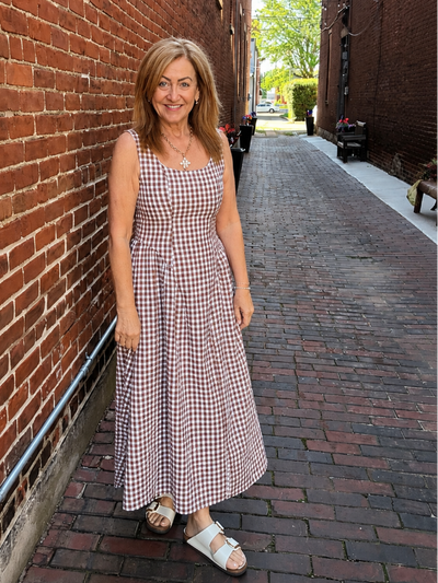 Elizabeth Brown Plaid Midi Dress