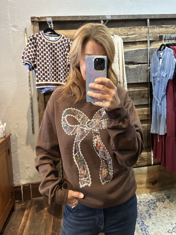 Brown Camo Lace Bow Sweatshirt