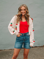 Kathy Ivory Cherry Long Sleeve Cardigan