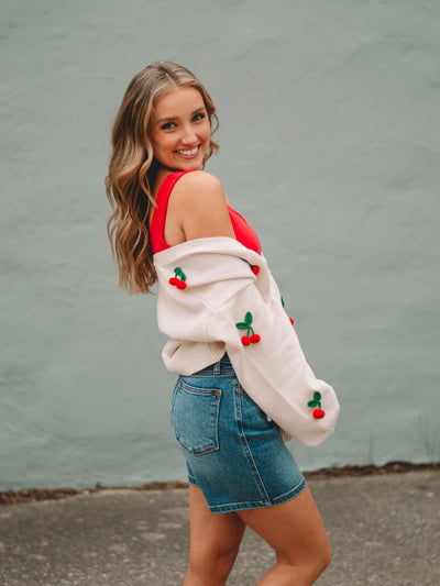 Kathy Ivory Cherry Long Sleeve Cardigan