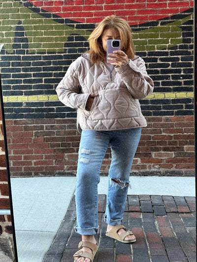 Delany Taupe Quilted Half Zip Jacket