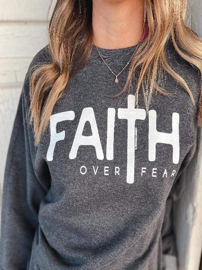 Heather Grey Faith Over Fear Graphic Sweatshirt