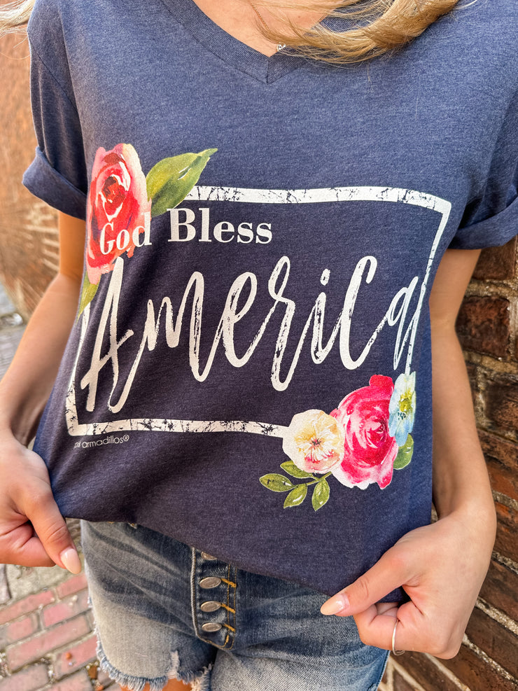 Heather Navy God Bless America Graphic Tee