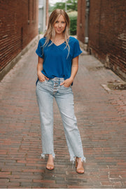 Nancy Royal Short Sleeve Top