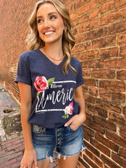 Heather Navy God Bless America Graphic Tee