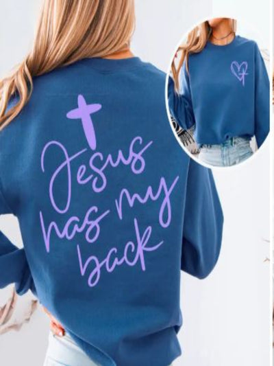 Jesus Has My Back Indigo Sweatshirt