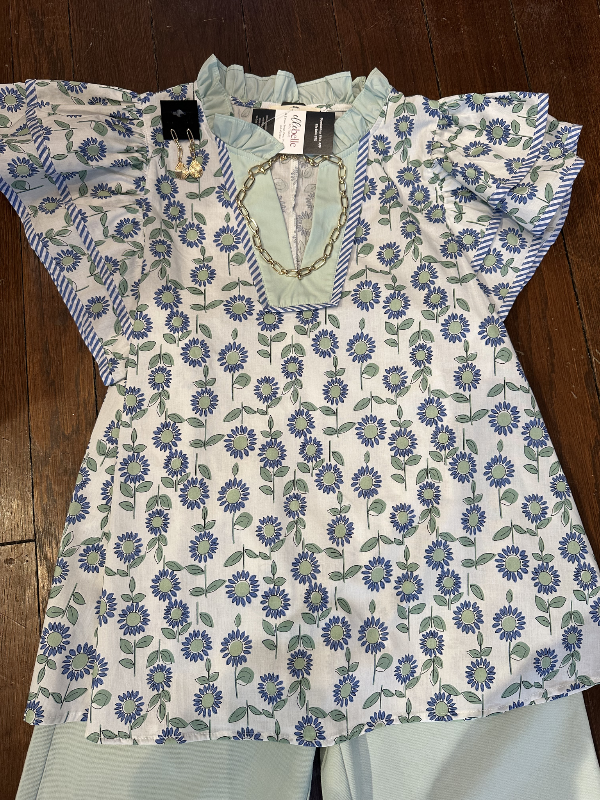 Chloe Mint Floral Print Short Sleeve Shirt