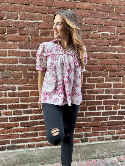 Marcie Merlot Floral Top