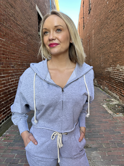 Charlie Lt Heather Grey Cropped Full Zip Hoodie